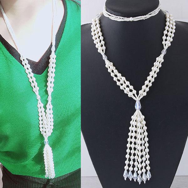 European Style Pearl & Rice Bead Tassel Long Necklace/Sweater Chain