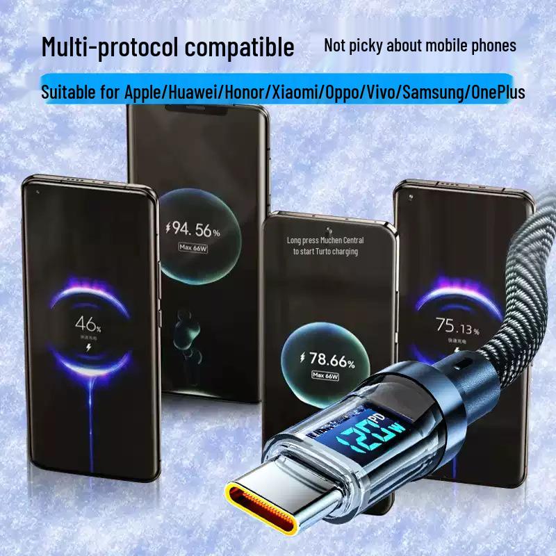 Ice Transparent 120W Fast Charging Braided Cable for Apple & Huawei
