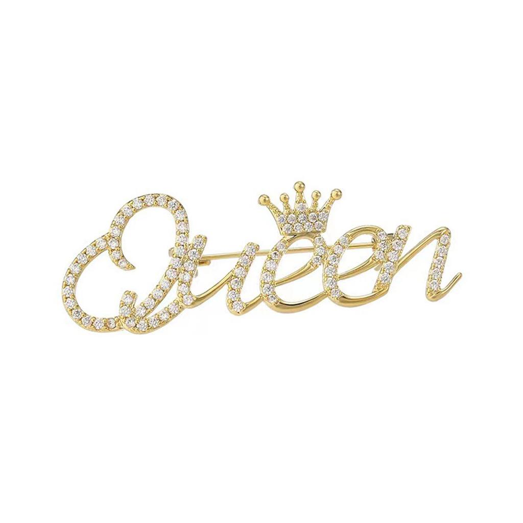 Light Luxury English Queen Crown Brooch Rhinestone Corsage Pin for Clothing Decoration