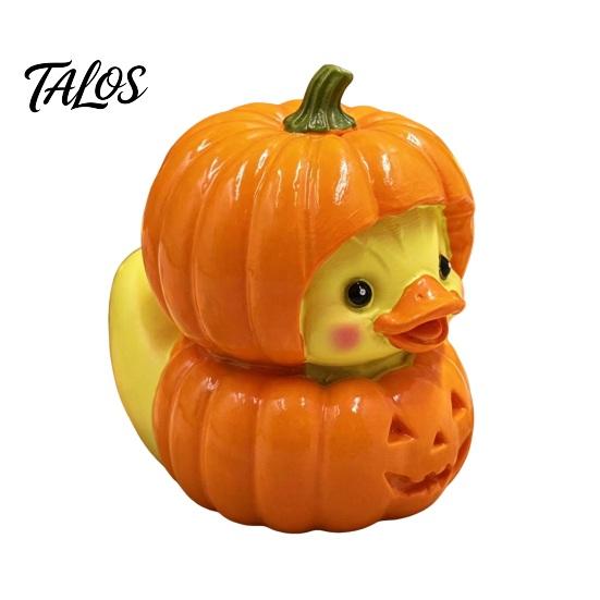 Small Healing Handicrafts Halloween Pumpkin Duck Ornament, Resin Stacked Yellow Decorative Table Centerpiece Figurines, Cute Mini Desktop Decor