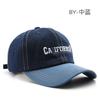 Men's baseball cap with letter embroidery, color-blocked design, and denim accents, suitable for outdoor activities, providing sun protection and