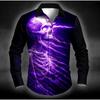 Men's Skeleton Printed Long Sleeve Shirts Casual Cardigan New Button Holiday Fashion Shirts