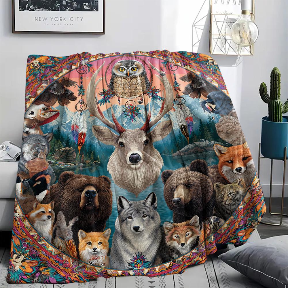 Deer Print Flannel Blanket, High quality Comfortable for All Seasons, Home Decor, Warmth and Comfort, Perfect for Christmas Gifts