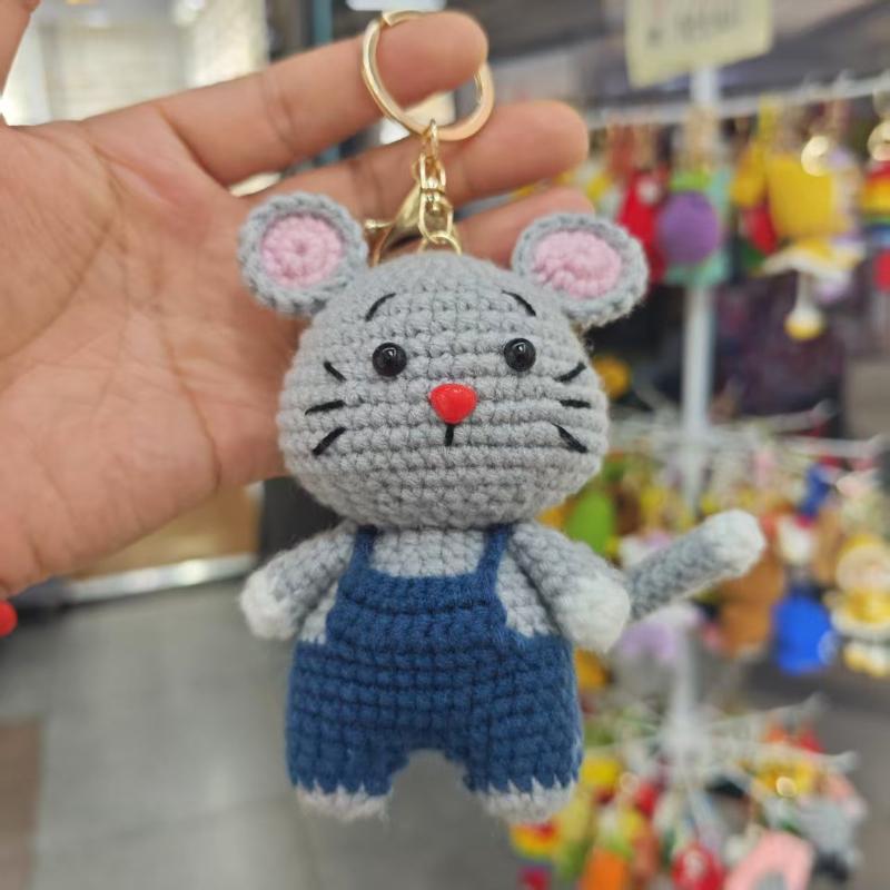 Cute Handmade Crochet Animal Charming Bag Pendant Handwoven Animal Keychain Car Key Holder Gifts Backpack Decor