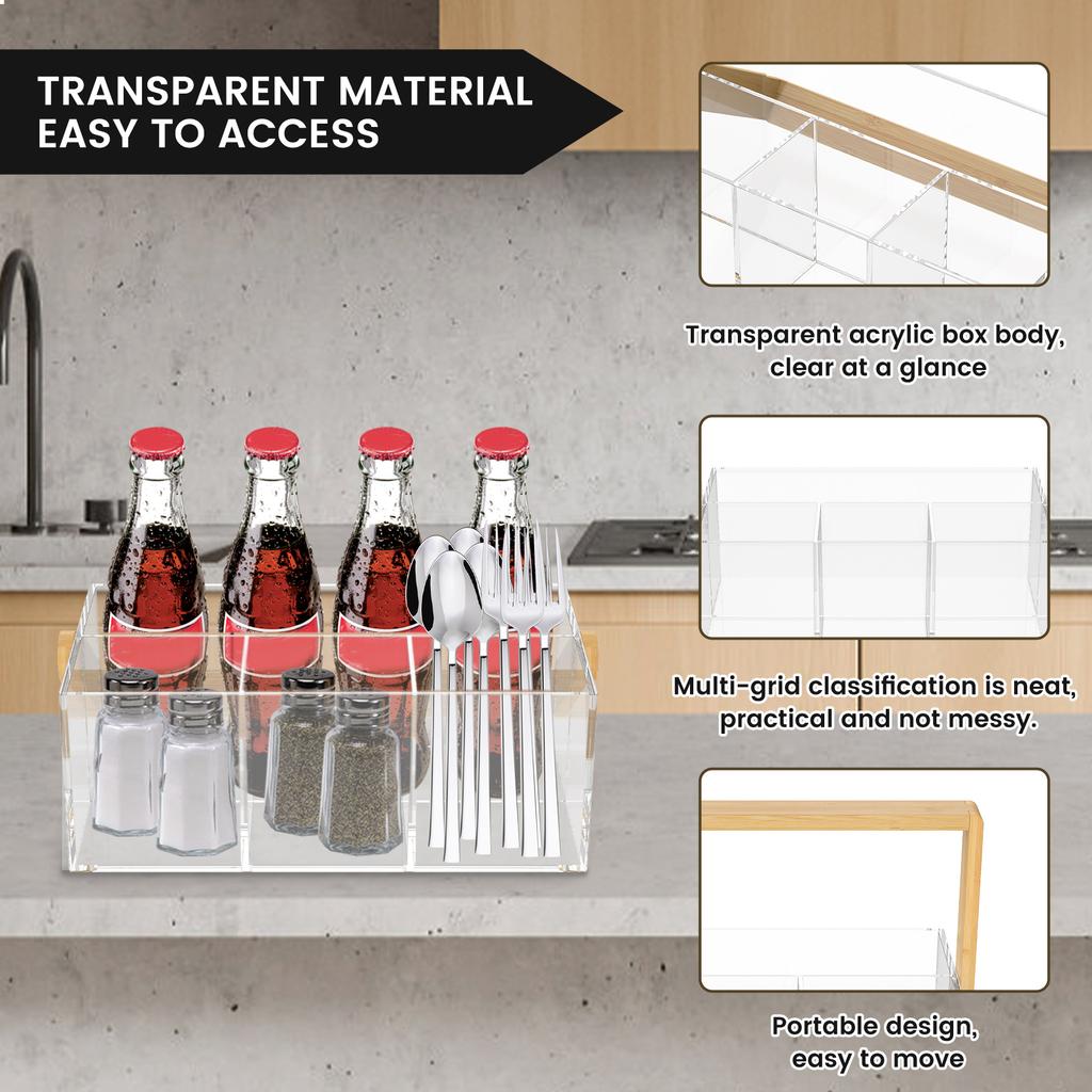Acrylic Cutlery Holder Kitchen Silverware Organizer with Handle and 4 Compartments Cutlery chopstick Forks Spoons Storage Picnic