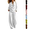 Loose Fit Elegant Color Lapel Collar Long Sleeve Top and Pants Two-Piece Set for Casual Wear