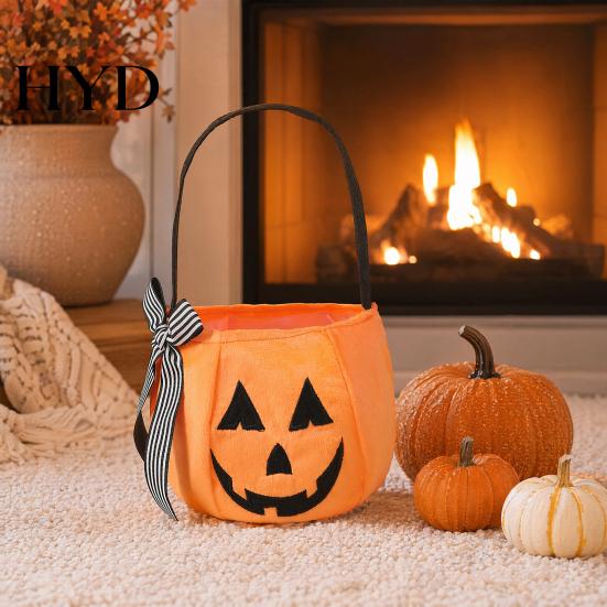 Portable Trick or Treat Bag Halloween Pumpkin Candy for Kids, Tote Kids with Handle, Reusable Snack Bucket Party Favors