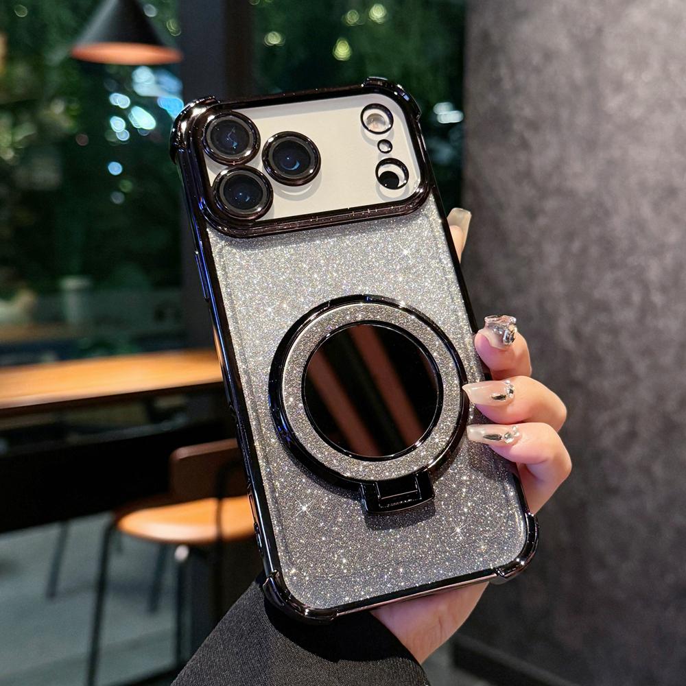KEYSION Gradient Glitter Magnetic Phone Case for MagSafe for iPhone 17 Pro Max 17 Air Makeup Mirror Ring Stand Shockproof Cover