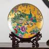 Chinese Jingdezhen Ceramic Plate+Base Set Decoration Items Home Living Room Furnishing Ornaments Office Desk Accessories Crafts