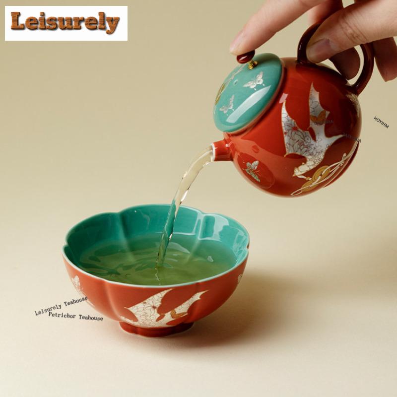 111ml Forbidden City Red Butterflies Teacup Traditional Tea Bowl Tea Cup Set Tea-tasting Personal Cup Chazhan Master Cup Teaware