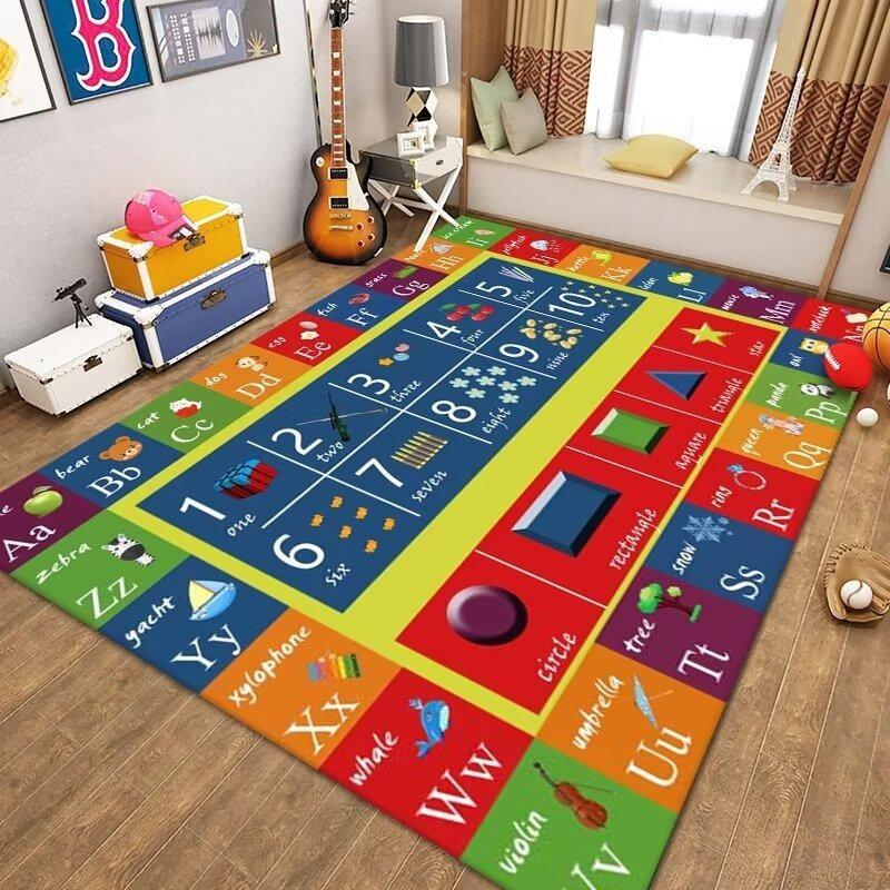 Lern-Spielmatte Runde Teppich mit Verkehrsmuster Alphabet Hüpfspielmuster Bodenmatte für Kleinkinder Kinderzimmer Heimdekoration