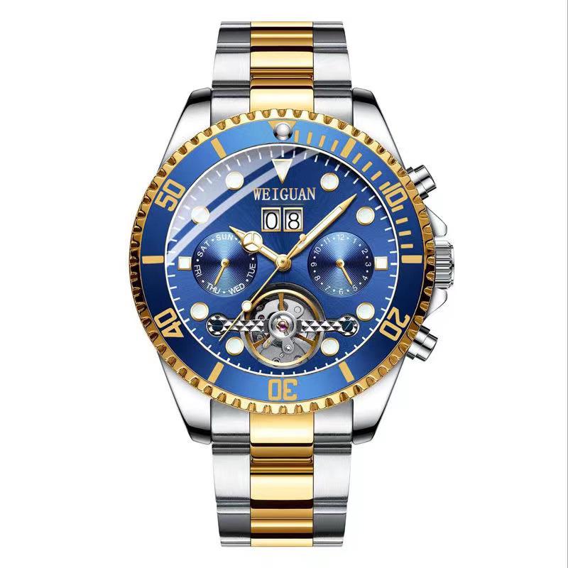 Green Ghost Automatic Tourbillon Men's Watch with Multifunctional Calendar, Luminous Features, and Waterproof Design.