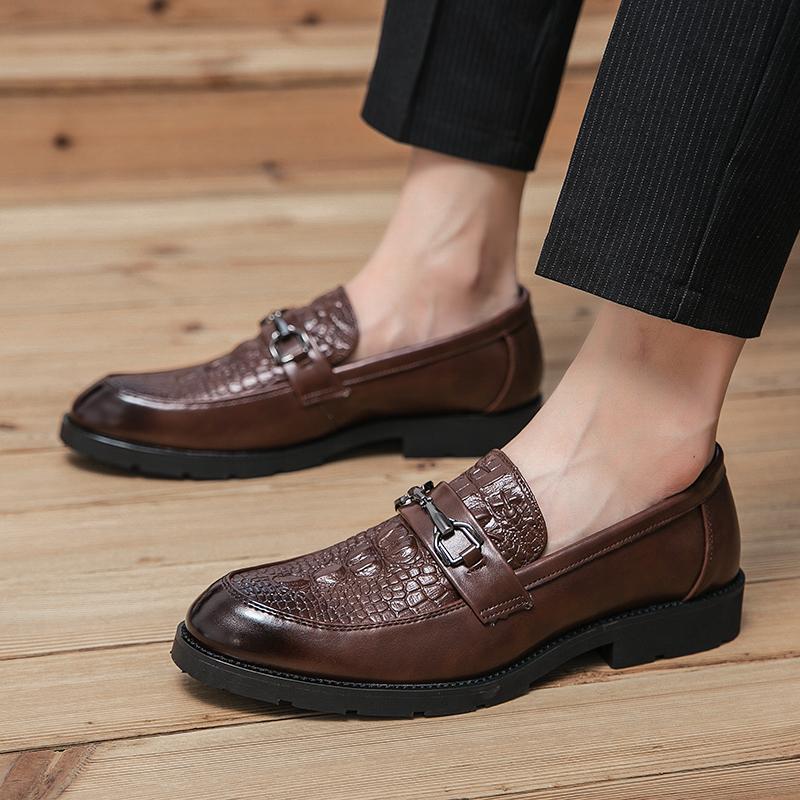 FashionMen British Formal Dress Shoes for Male Crocodile Pattern Pu Leather Casual Shoes Men's Loafers Classic Business Big Size 38-47