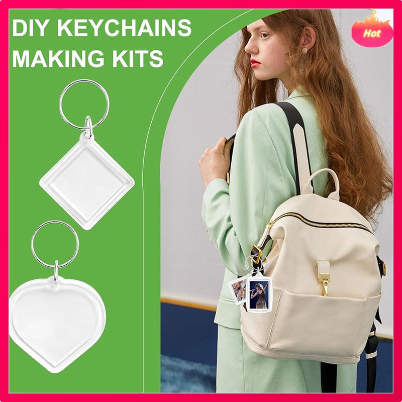 50Pcs Pendant Picture Frame Keyrings, Clear Acrylic Photo Frame Keyring, Make Your Own Personalized Keyring Kit