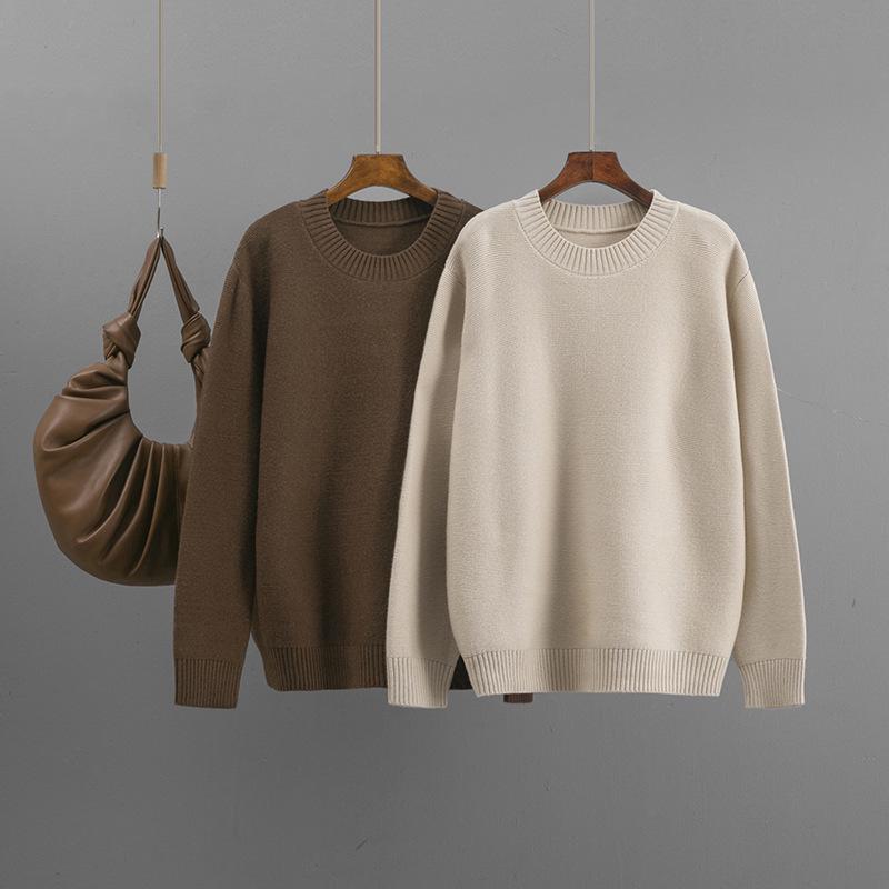 2025 Autumn/Winter European & American Women's Solid Round Neck Loose Knit Sweater