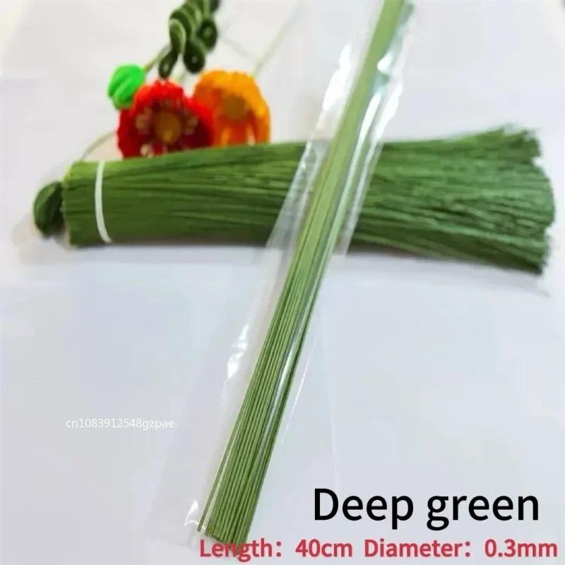 100-1000pcs Paper Floral Wire 0.3mm/0.0118Inch Diameter 40cm Long Iron Wire Used for DIY Nylon Stocking Flower Branche Making