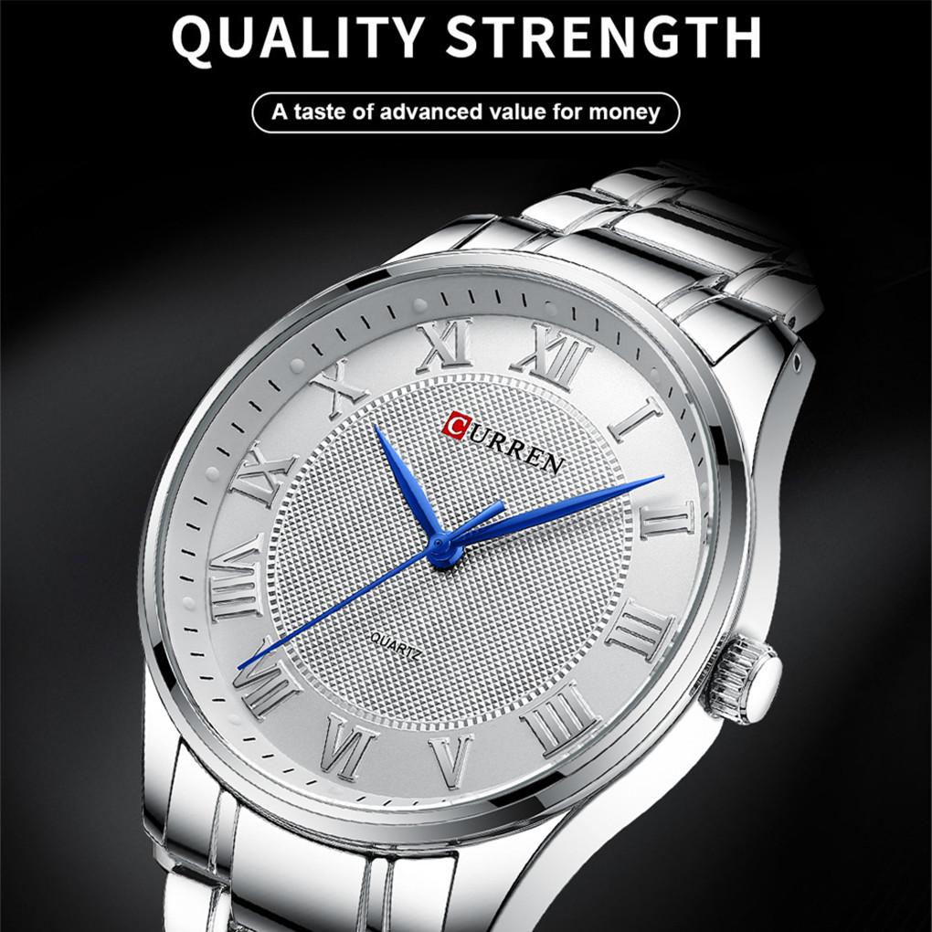 CURREN Klasyczny, casualowy zegarek dla mężczyzn ze stalową bransoletą, prosty kwarcowy zegarek na rękę z rzymskimi cyframi dla biznesmena