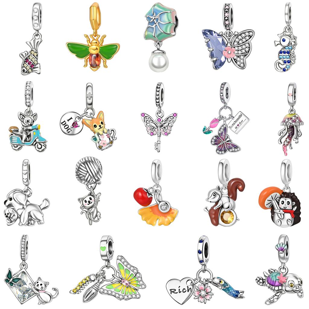 Original Copper Animal Charms Butterfly Safety Chain Beads Pendants Fit Bracelet Necklace Diy Fine Jewelry Gift