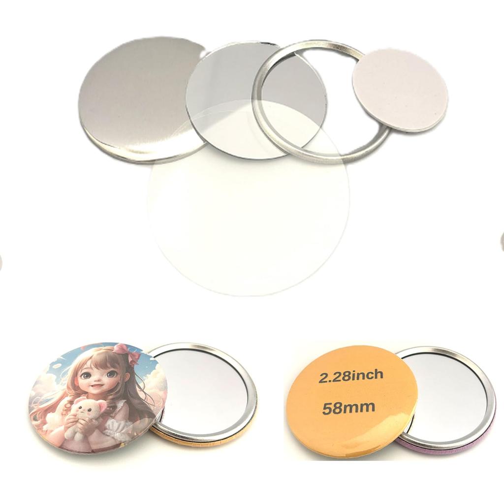 YiiYiiGO Pocket Mirror Badge 58mm Round Button Button Maker Machine DIY Mirror Badge Making 58mm Button Badge 30-Pack Kit, Parts, Consumables,