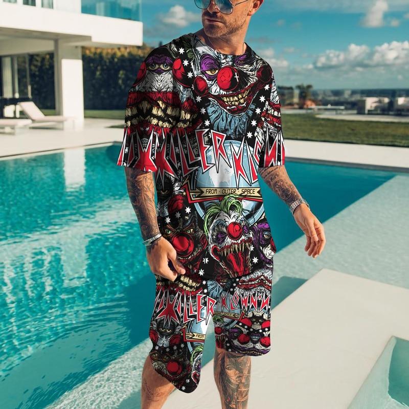 Personality Harajuku 3D Men's T-shirt Sets Casual Streetwear Oversized T-Shirt Shorts 2 Piece Set Summer Tracksuit Man Clothing