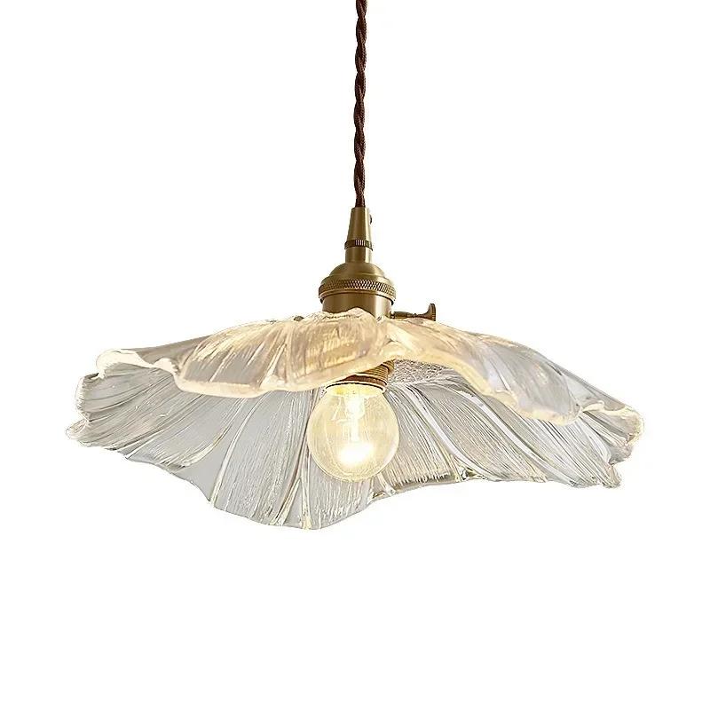 Nordic All-copper Restaurant Chandelier Modern Simple Creative Lotus Leaf Internet Celebrity Aisle Crystal Glass Bedside Lamp
