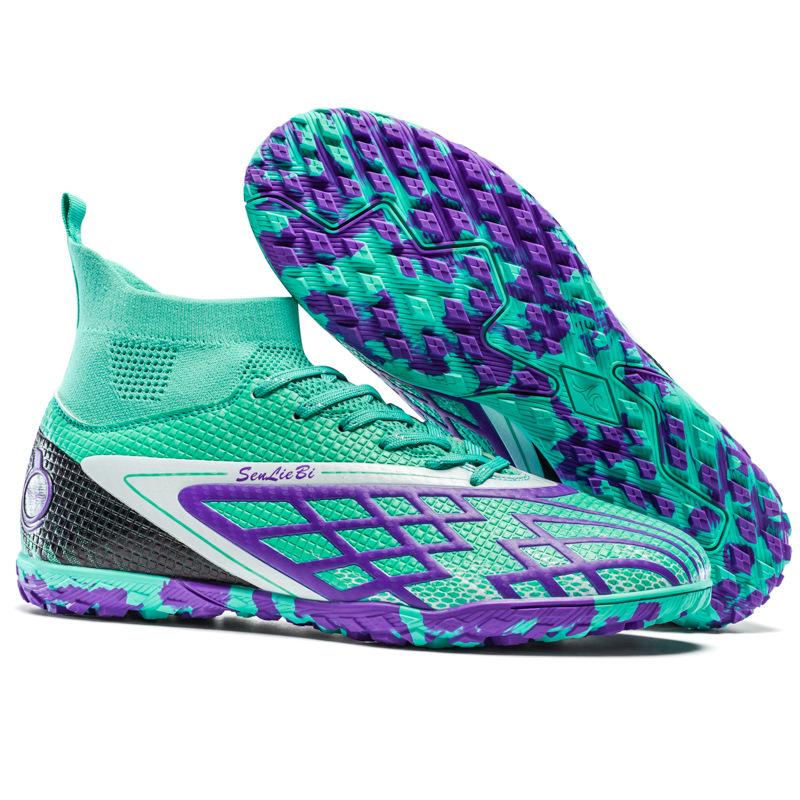 New high-top football shoes fly-woven tf broken nails youth artificial flat leather feet male and female students training shoes
