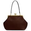 COACH Kisslock Leather Clutch Handbag Large Women's Dark Brown CBR51-B4DB
