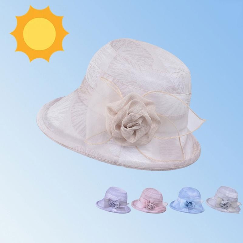 Women's Fashionable Mesh Sun Hat Flower Decoration Portable and Comfortable for Lady, Ideal for Travel