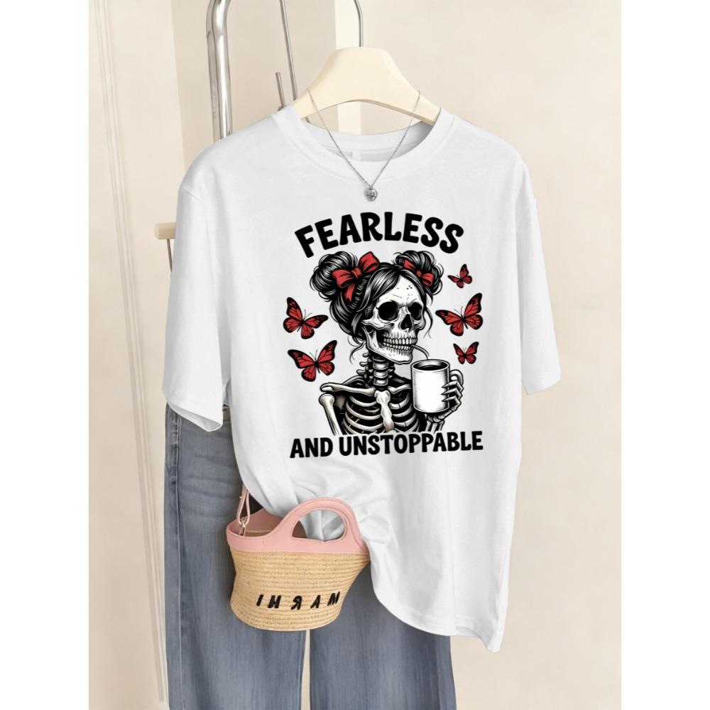 Fearless Understoppable Coffee Skull Print T Shirt Woman Breathable Hip Hop Top Summer T-Shirts Crewneck Short Sleeve