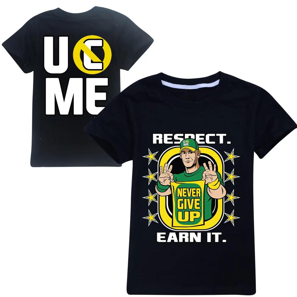 Gib niemals auf John Cena Doppelseitiges Grafik-Kinder-Schwarz-T-Shirt Wrestling Du Kannst Mich Nicht Sehen Design Kurzarm-Kleidung Für Jungen 150 black