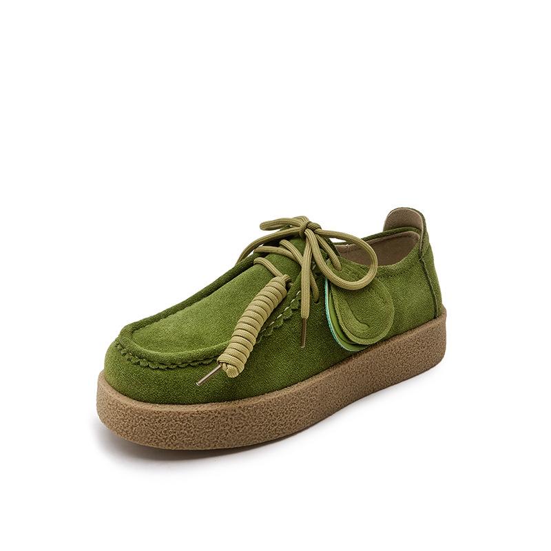 High Quality Suede Leather Loafers Women Round Toe Lace Up Fringe Thick Sole Shoes Casual Comfort Outdoors Flat Walk Shoes Woman