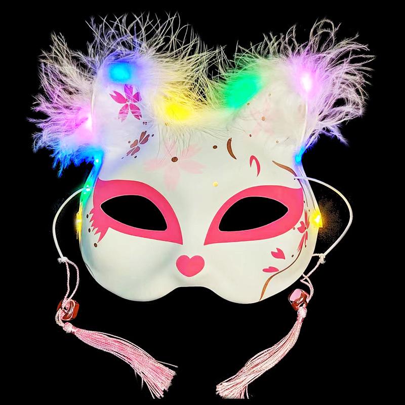 Luminous Cat Fox Mask - Hand-Painted Japanese Style Halloween Party Cosplay for Women