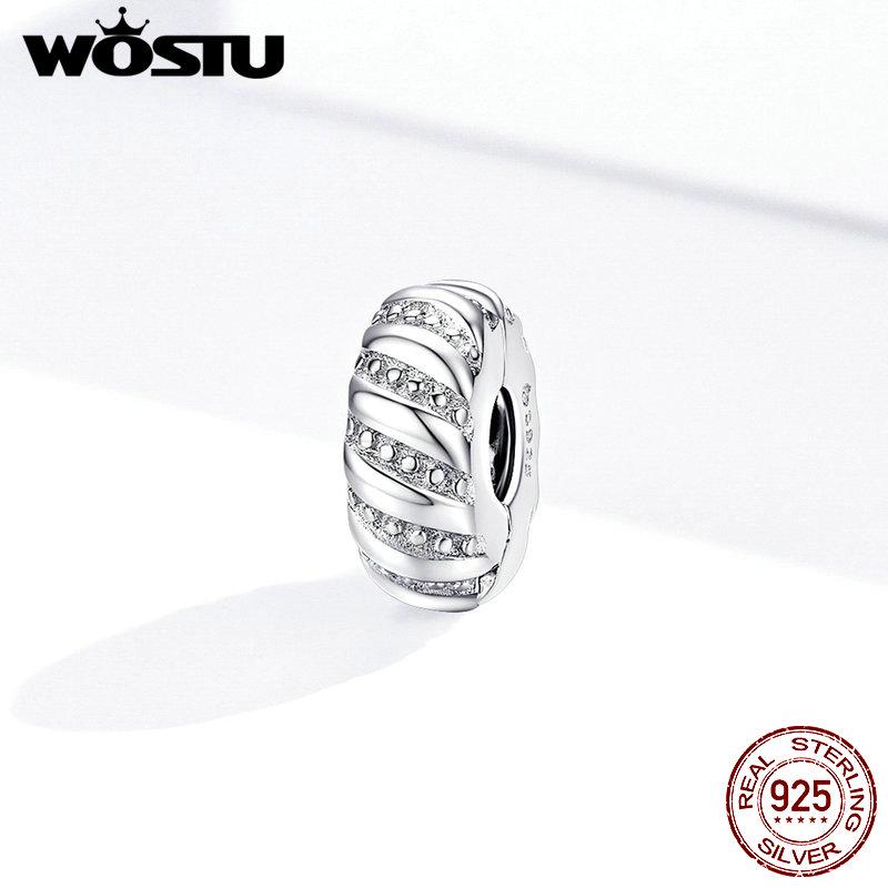 WOSTU Silver Stopper High Quality Sterling Silver 925 Wrap-Around Zircon Stopper Charms Fit Silver Bracelets 925 Jewelry CTC278