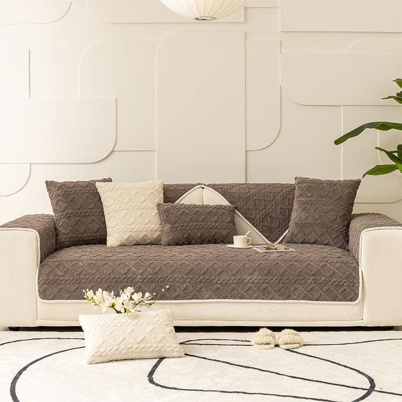 Plush Sofa Cushion Thickened Jacquard Non-slip Cushion Cover Cotton Velvet All-inclusive Universal Living Room Sofa Cover Back