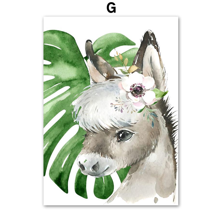 Lion Giraffe Elephant Zebra Tiger Leaves Wall Art Canvas PaintingNordic  Animal Posters And Prints Wall Pictures Baby Room Decor