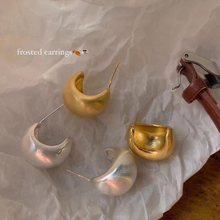 Brushed Matte Gold And Silver Beanie 925 Silver Needle Stud Earrings Simple And Versatile Unique Earrings Design Sense Premium Earrings Women