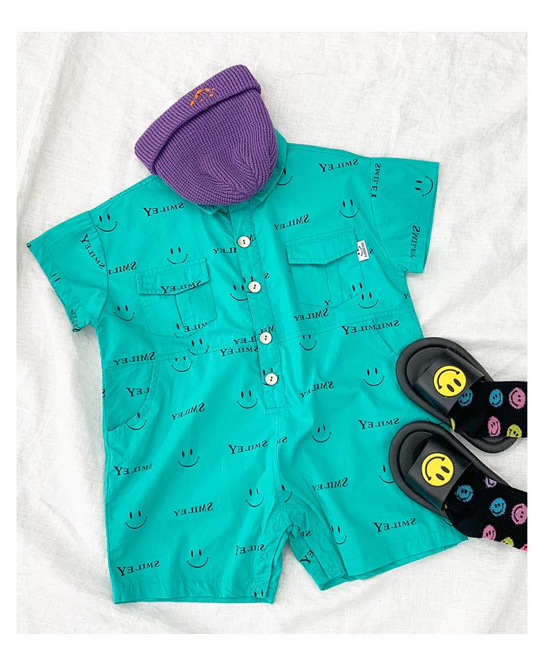 Boys' Trendy Korean Style Summer 2026 Short Sleeve Printed Romper