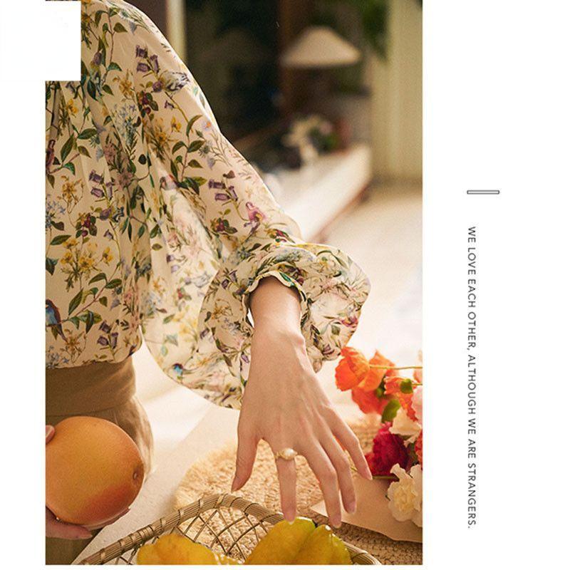 Lockeres, bedrucktes Chiffon-Shirt für Damen, Sommer-Top mit V-Ausschnitt, leicht und bequem