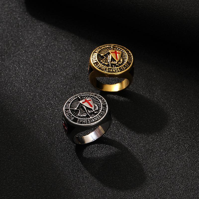 

Retro Templar Shield Cross Ring: Unique European & American Style Jewelry Size 7 античний срібного кольору
