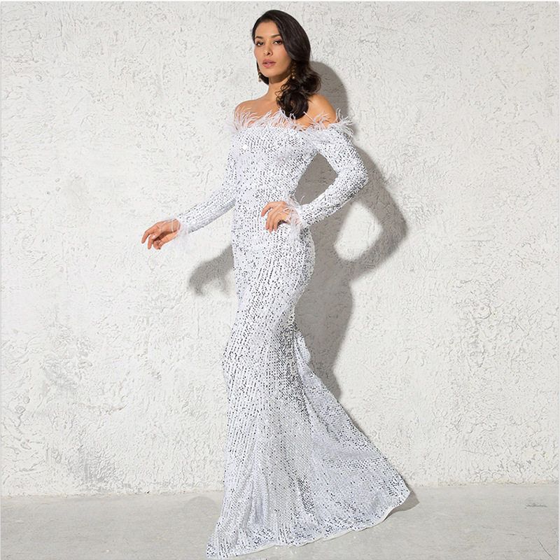 Evening Party Dresses Long Maix Sexy Wedding Birthday Gown White XL