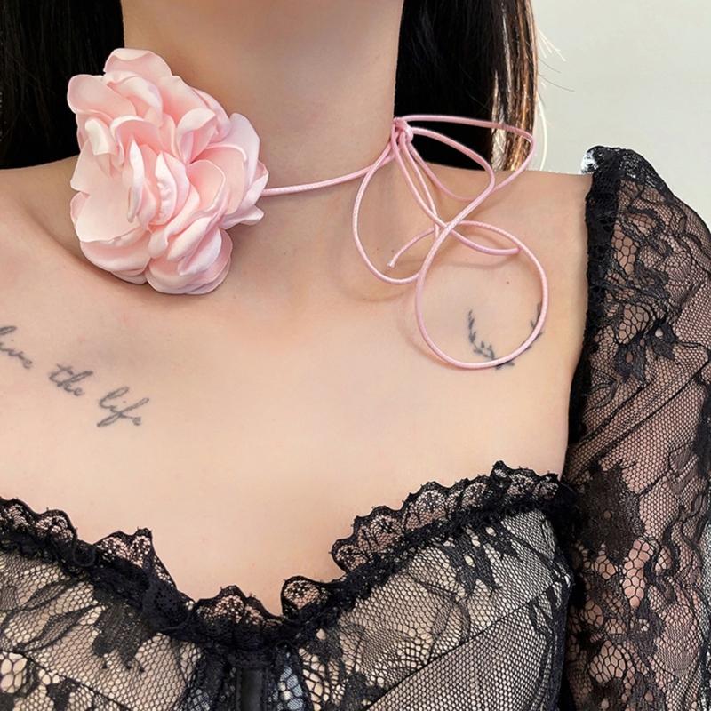 Flower Collar Choker Necklace Soft Fabric Flower Choker Tie Fabric Flower Chokers Cloth Accessories for Women Teen Girls