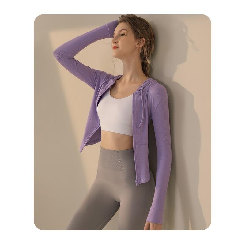 Women's Fitness Hooded Sports Jacket Running Top Slim Long Sleeve Quick Dry Tight Casual Yoga Clothing