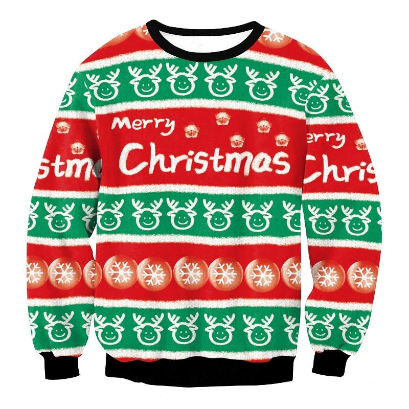 New Christmas Santa Claus Ugly Fashion Casual 3D Digital Printing Personalized Round Neck Long Sleeve Pullovers