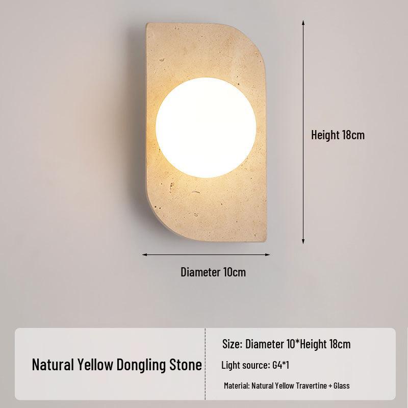 Yellow Travertine Wabi-Sabi Wall Lamp for Bedroom, Hotel, or Corridor