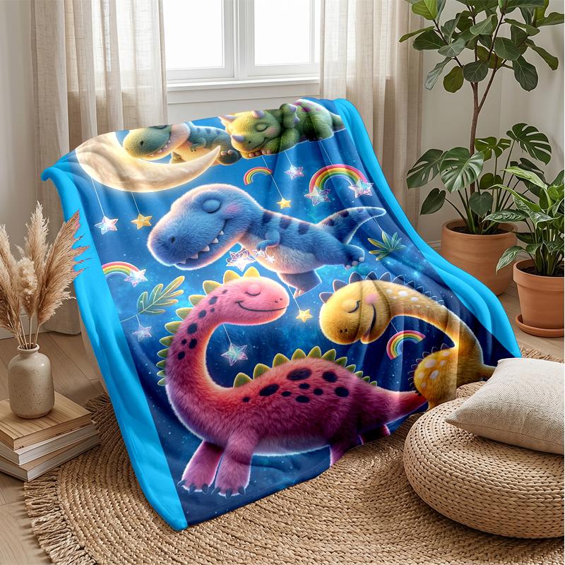 Dinosaur Dreams in Space blanket Personalized Name Flannel Blanket Soft Cozy Plush Throw for Sofa Bed Lightweight Home Decor
