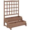 2-Tier Raised Garden Bed with Trellis, Wooden Elevated Planter Box with Drainage Holes, Outdoor Raised Planter for Climbing Plants, Fruits