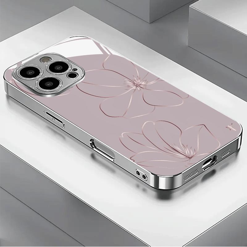 

Простой чехол для телефона с розовым цветочным узором в виде линий, посеребренный, для iPhone 17 16 15 14 13 12 Air ProMax Plus, защитная крышка For iPhone11 розовый