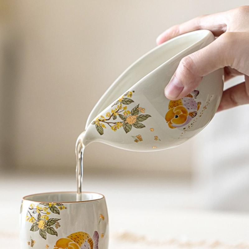 Grass and Wood Ash, Eagle Beak Fair Cup, Ceramic Highvalue Household Uniform Tea Cup, Tea Set, Male Cup Tea Ceremony Accessories