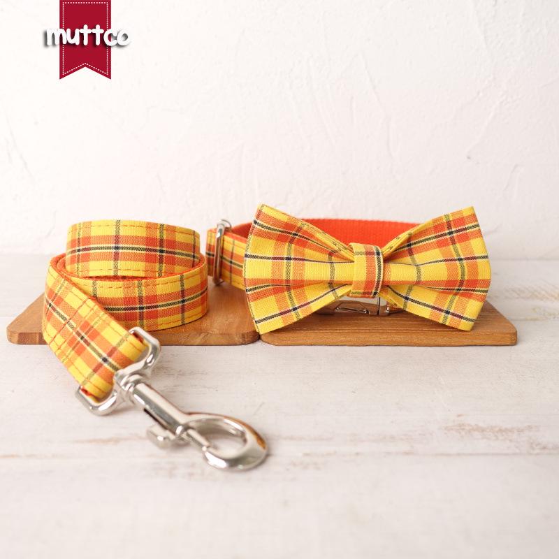 Plaid Dog Collar & Leash Set with Bowknot - 3-Piece UDC-098 L