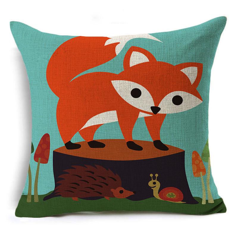Cute Hand-painted Cartoon Small Animal Linen Pillow Pillow Cover Cartoon Love Red Fox Cushion Cover